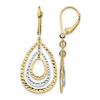 14K Two-tone Diamond-cut Graduated Teardrops Dangle Leverback Earrings view 1