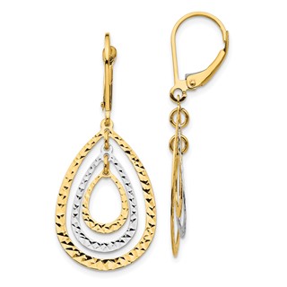 Gold Two-tone Teardrop Leverback Earrings