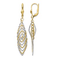 14K Two-tone Polished Diamond-cut Dangle Leverback Earrings view 1
