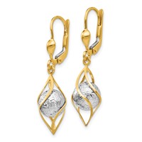 14K Two-tone Polished Diamond-cut Bead and Twist Dangle Leverback Earrings view 2