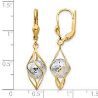 14K Two-tone Polished Diamond-cut Bead and Twist Dangle Leverback Earrings view 4