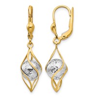14K Two-tone Polished Diamond-cut Bead and Twist Dangle Leverback Earrings view 1
