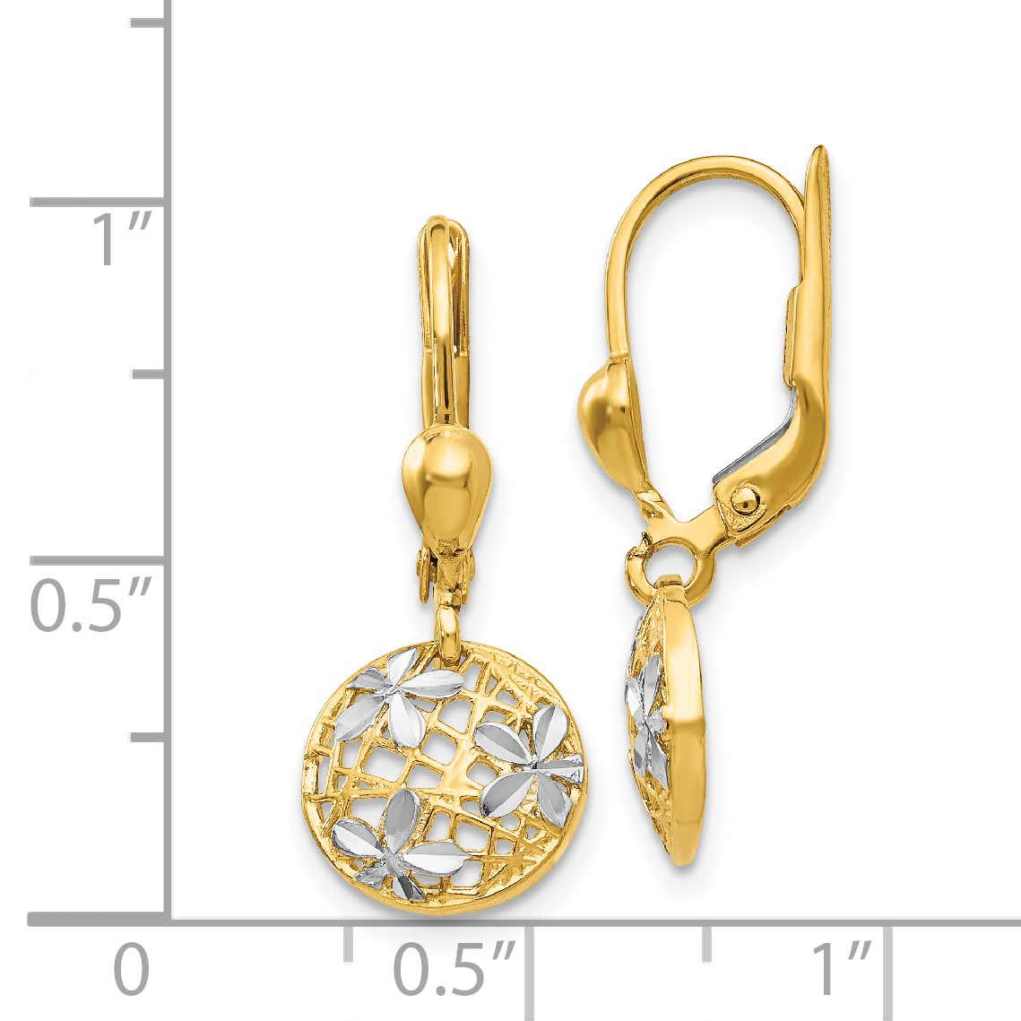 14K and Rhodium Polished Diamond-cut Dangle Leverback Earrings TH910 - Picture 4 of 4