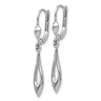 14K White Gold Polished Open Teardrop Dangle Leverback Earrings view 2