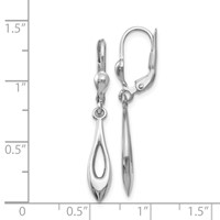 14K White Gold Polished Open Teardrop Dangle Leverback Earrings view 4