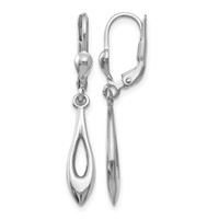14K White Gold Polished Open Teardrop Dangle Leverback Earrings view 1