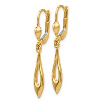 14K Yellow Gold Polished Open Teardrop Dangle Leverback Earrings view 2