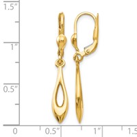 14K Yellow Gold Polished Open Teardrop Dangle Leverback Earrings view 4