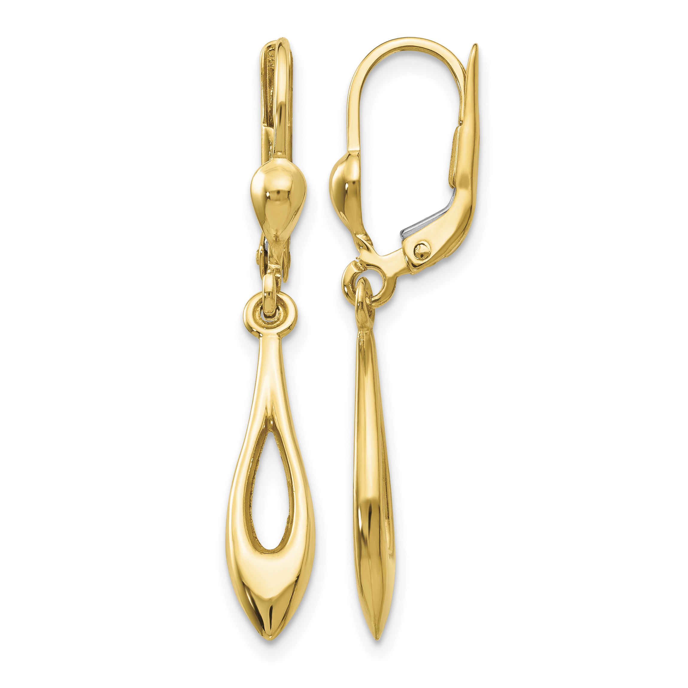 14K Gold Polished Dangle Leverback Earrings (TH926)