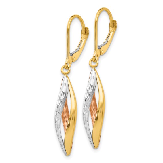 Gold w/Rhodium Twisted Leverback Earrings
