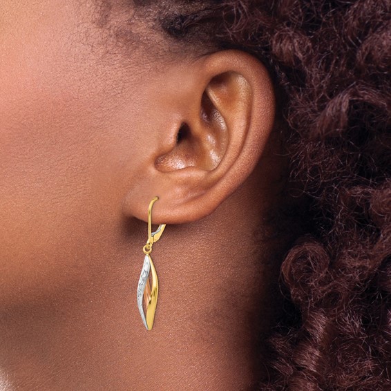 Gold w/Rhodium Twisted Leverback Earrings