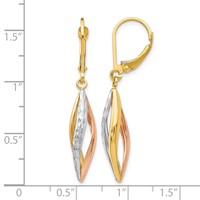 14K Two-tone Earrings with White Rhodium Diamond-cut Twist Dangle Leverback view 4