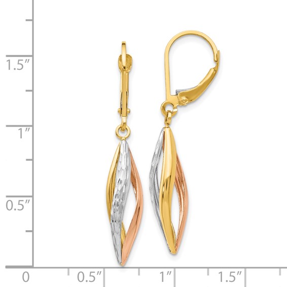 Gold w/Rhodium Twisted Leverback Earrings