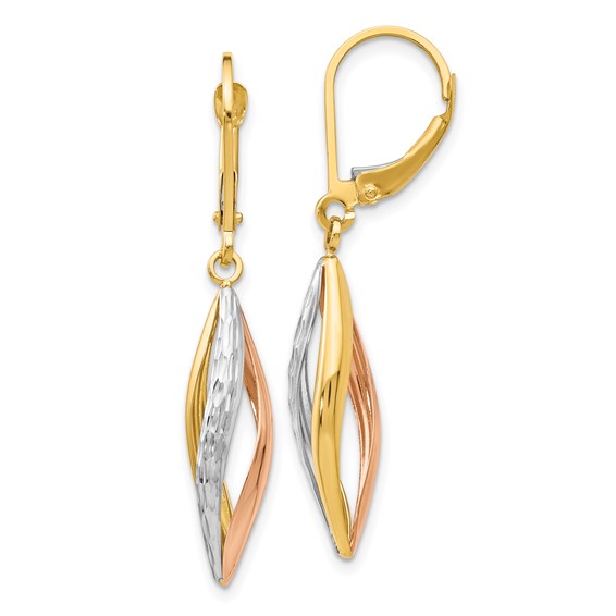 Gold w/Rhodium Twisted Leverback Earrings