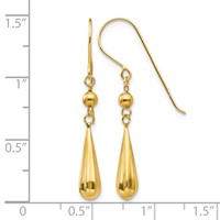14K Yellow Gold Grooved Puffed Teardrop Dangle French Hook Earrings view 4
