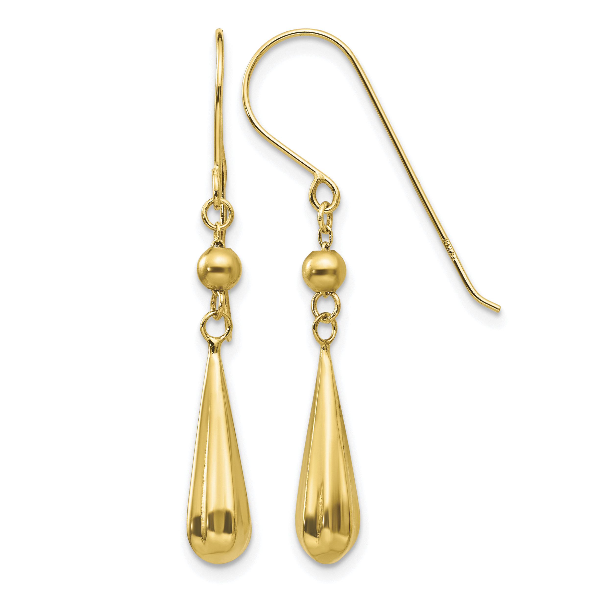 14K Grooved Puffed Teardrop Shepherd Hook Earrings (TH930)
