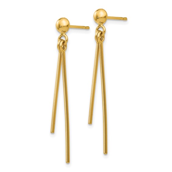 Gold Double Tube Dangle Post Earrings