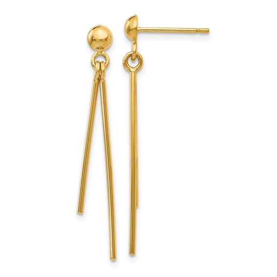 Gold Double Tube Dangle Post Earrings