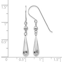 14K White Gold Grooved Puffed Teardrop Dangle French Hook Earrings view 4