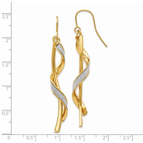 14k Polished Glitter-Infused Spiral Dangle French Hook Earrings