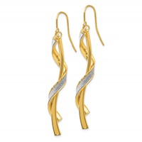 14K Yellow Gold Polished Glitter-Infused Spiral Dangle French Hook Earrings view 3