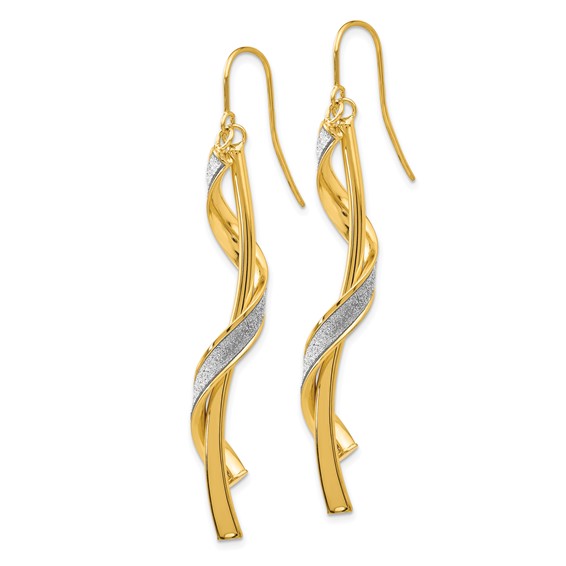 14k Polished Glitter-Infused Spiral Dangle French Hook Earrings