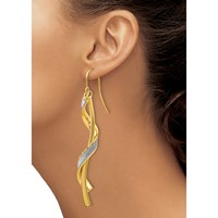 14K Yellow Gold Polished Glitter-Infused Spiral Dangle French Hook Earrings view 4