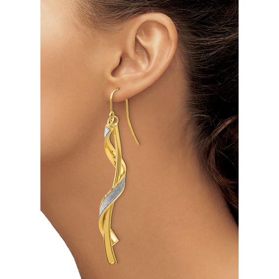 14k Polished Glitter-Infused Spiral Dangle French Hook Earrings
