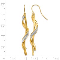 14K Yellow Gold Polished Glitter-Infused Spiral Dangle French Hook Earrings view 5