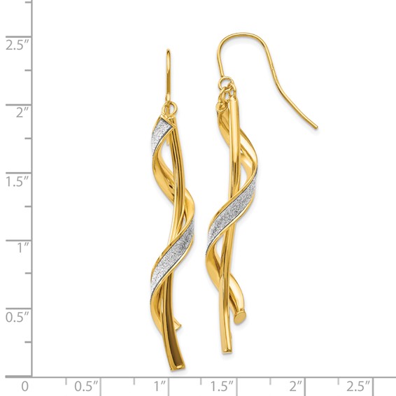 14k Polished Glitter-Infused Spiral Dangle French Hook Earrings
