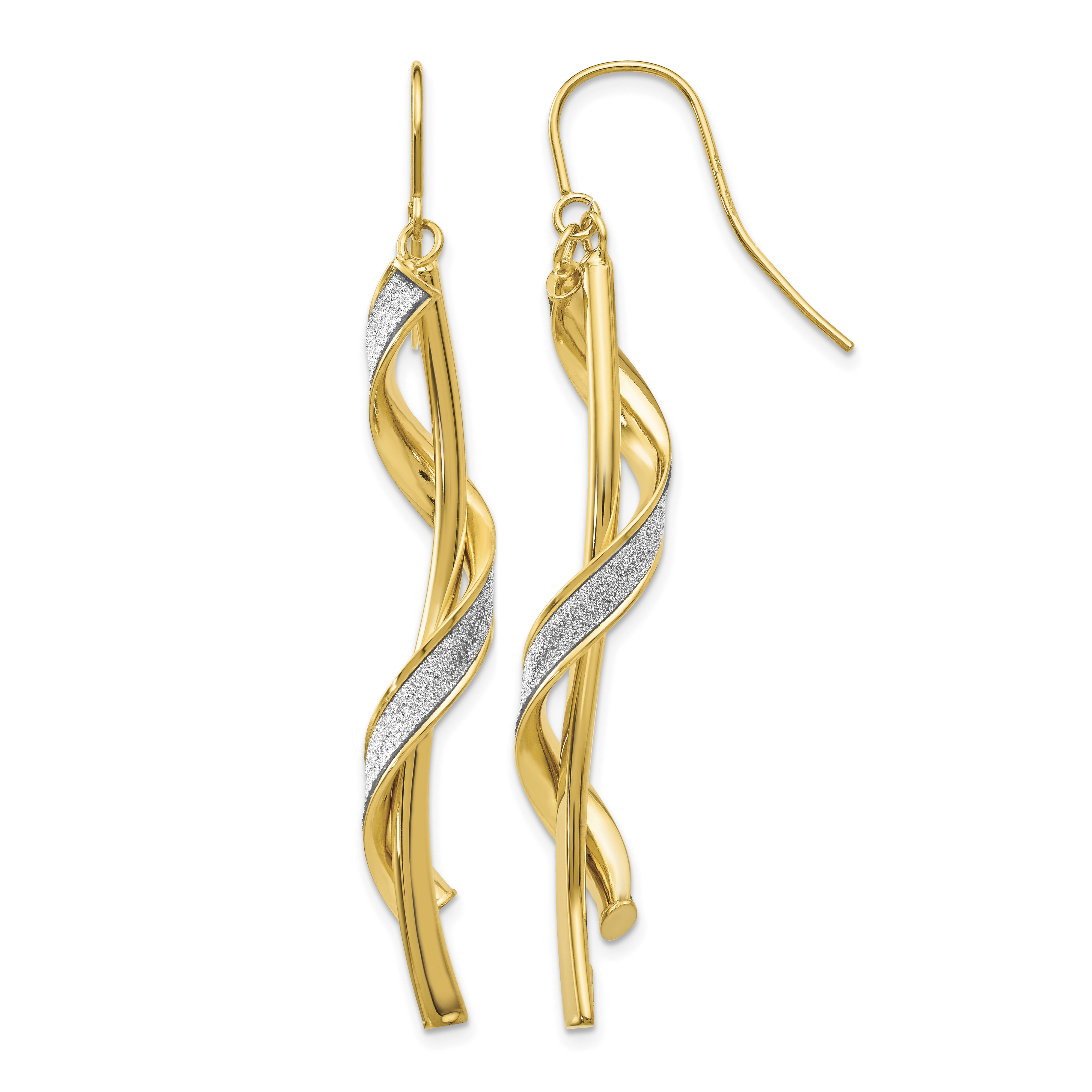 14k Polished Glitter Infused Spiral Dangle Earrings (TH934)