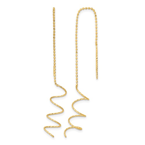 14K Polished Diamond-cut Spiral Threader Earrings