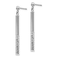 14K White Gold Polished and Diamond-cut Bar Dangle Post Earrings view 2