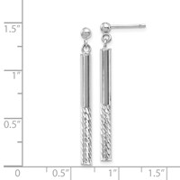 14K White Gold Polished and Diamond-cut Bar Dangle Post Earrings view 4