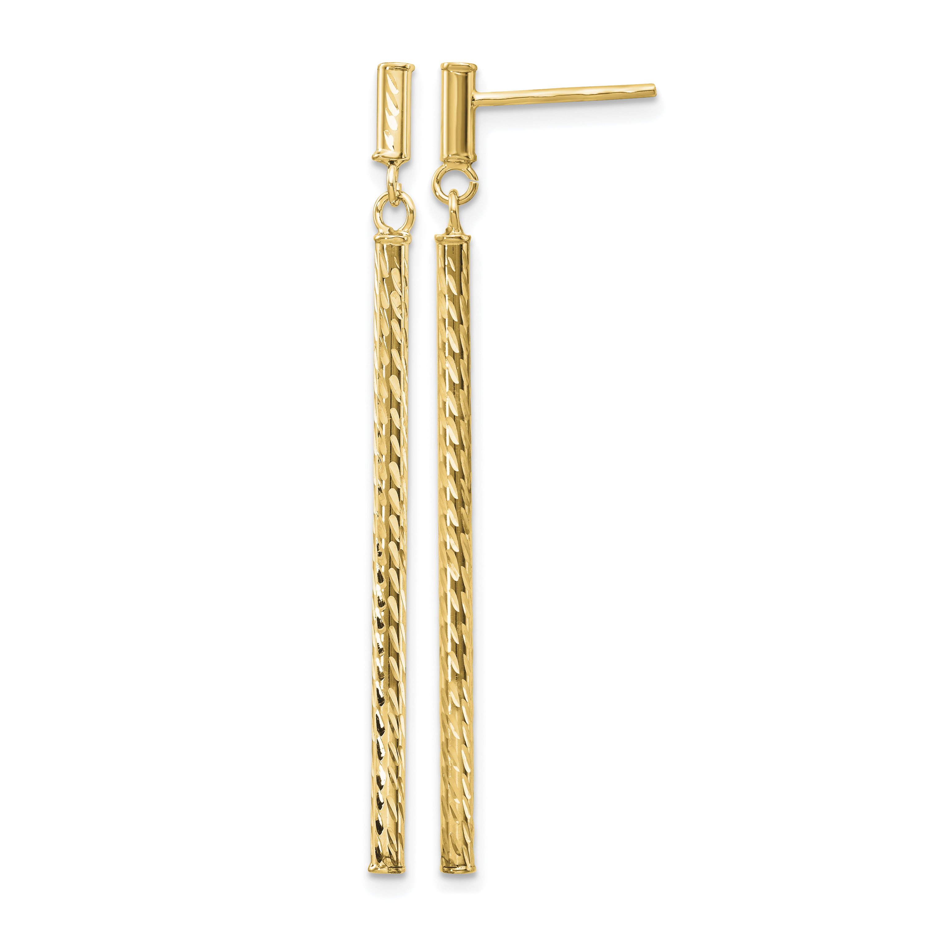 14k Polished and Diamond-cut Bar Dangle Post Earrings (TH955)