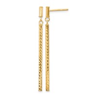 14K Yellow Gold Polished and Diamond-cut Bar Dangle Post Earrings view 1