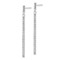 14K White Gold Polished and Diamond-cut Bar Dangle Post Earrings view 2
