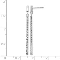 14K White Gold Polished and Diamond-cut Bar Dangle Post Earrings view 4