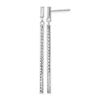 14K White Gold Polished and Diamond-cut Bar Dangle Post Earrings view 1