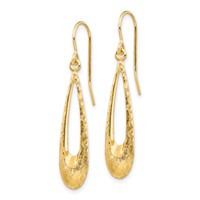14K Yellow Gold Polished and Textured Teardrop Dangle French Hook Earrings view 2