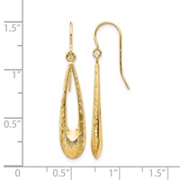14K Yellow Gold Polished and Textured Teardrop Dangle French Hook Earrings view 4