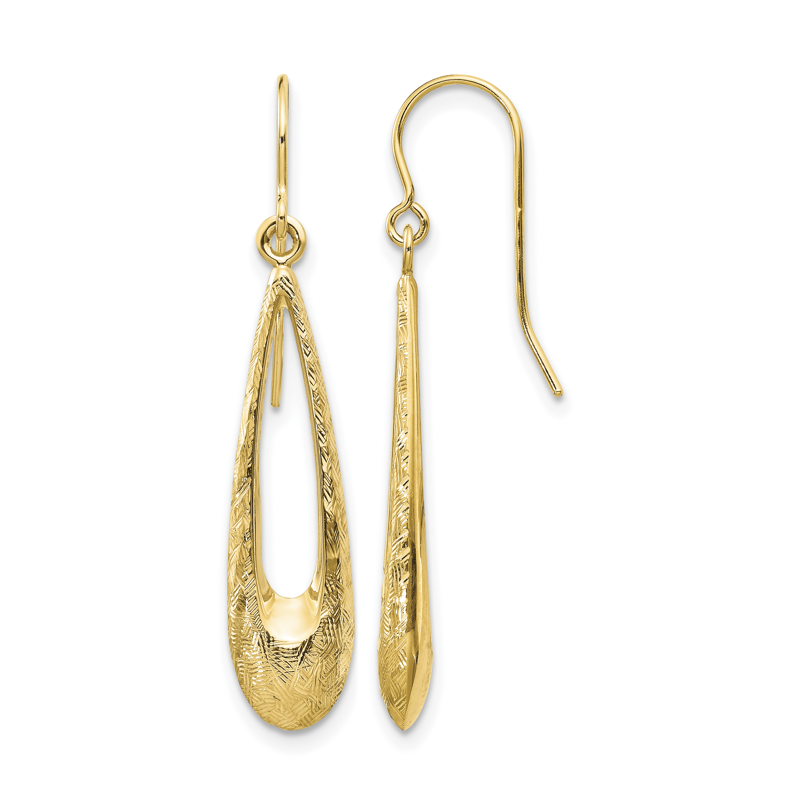 14k Gold Polished and Textured Teardrop Dangle Earrings (TH956)