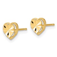 14K Yellow Gold Polished Diamond-cut Heart Post Earrings view 2
