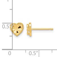 14K Yellow Gold Polished Diamond-cut Heart Post Earrings view 3