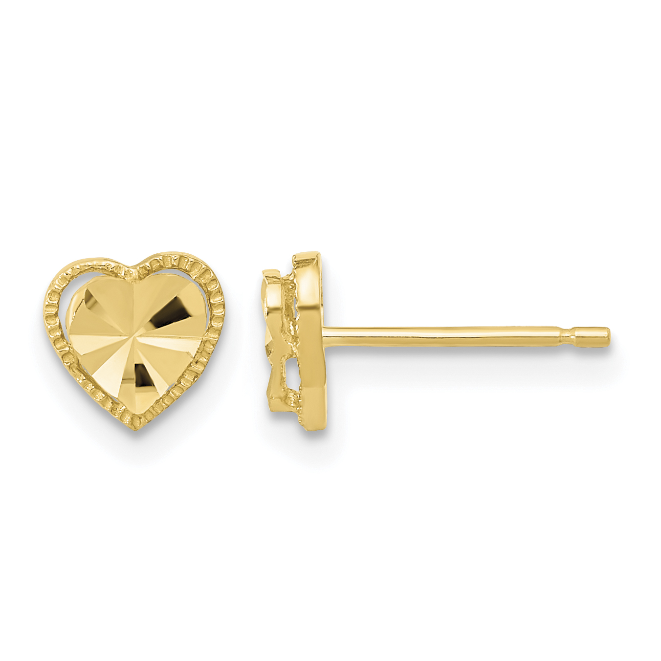 14k Polished Diamond-cut Heart Post Earrings (TH964)