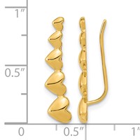 14K Yellow Gold Graduated Hearts Polished Ear Climber Earrings view 3