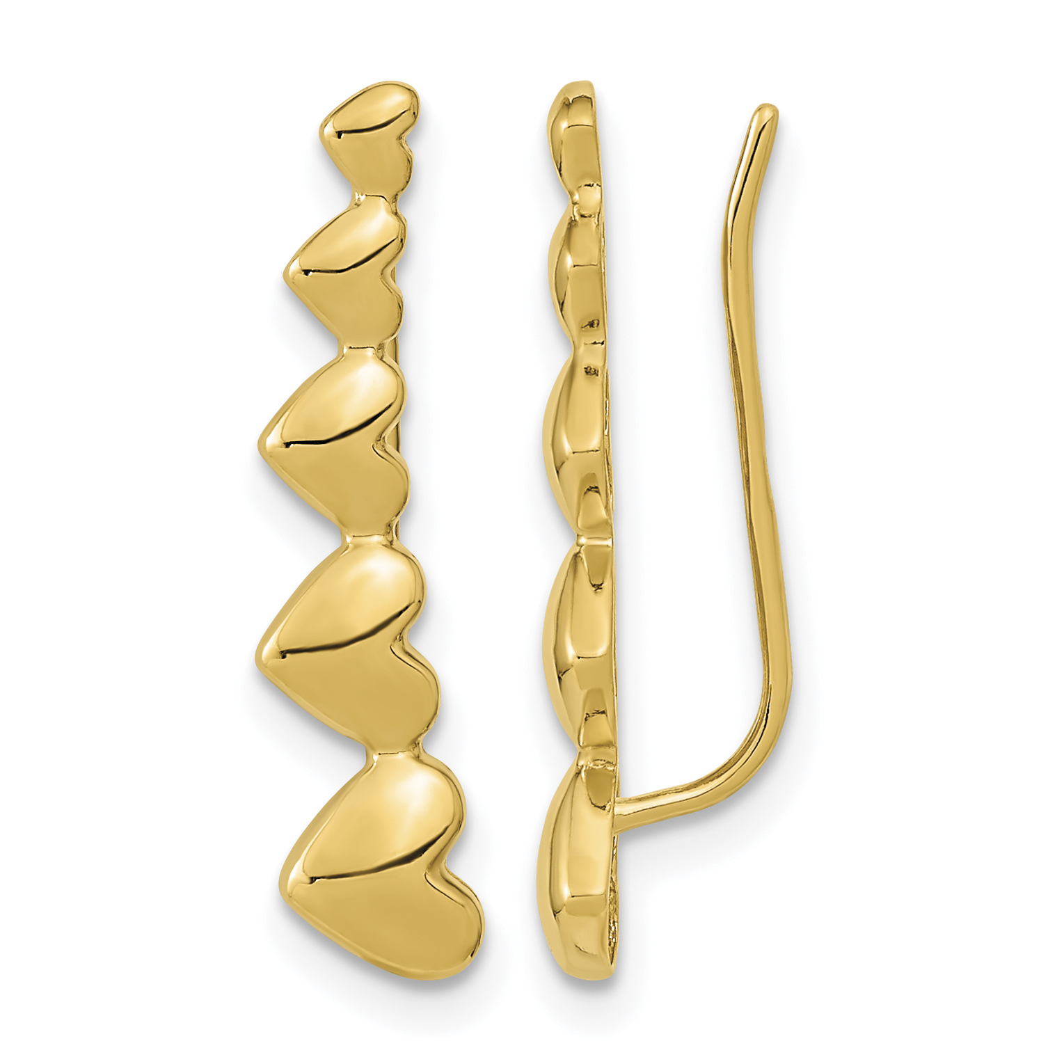 14k Gold Heart Polished Ear Climber Earrings (TH967)