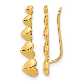 14k Graduated Hearts Polished Ear Climber Earrings