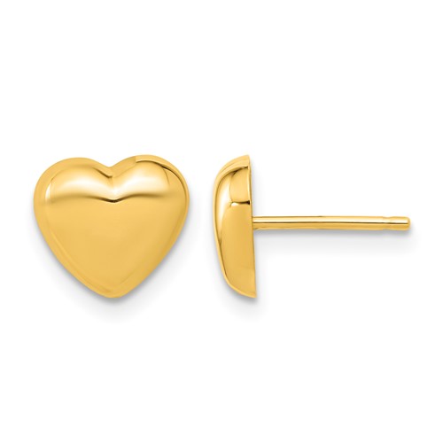 14K 8.6mm Yellow Gold Polished Heart Post Earrings