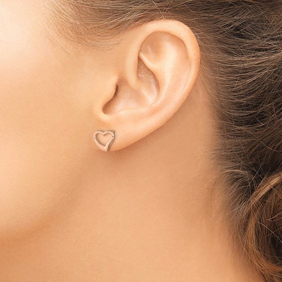 14k Rose Gold Polished Open Wavy Heart Post Earrings